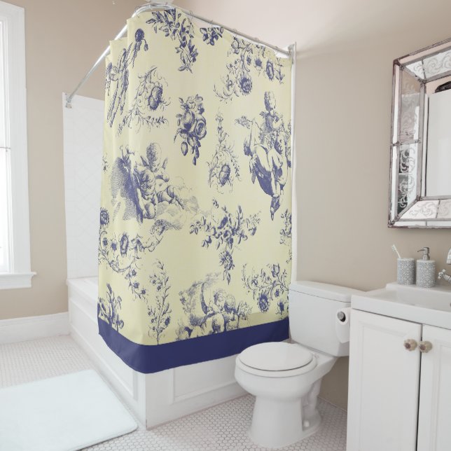 Rideaux De Douche Blue Toile France Pays Cherub Motif (En situation)