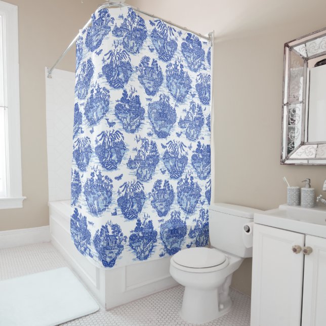 Rideaux De Douche Blue Willow Animal Rabbit Renard Renard Oiseau Toi (En situation)