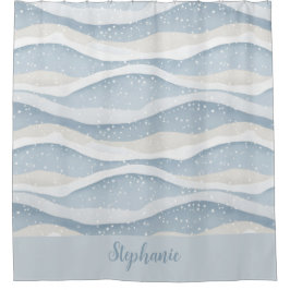 Rideaux De Douche Blue Winter Snowfall Wave Personalized Pattern