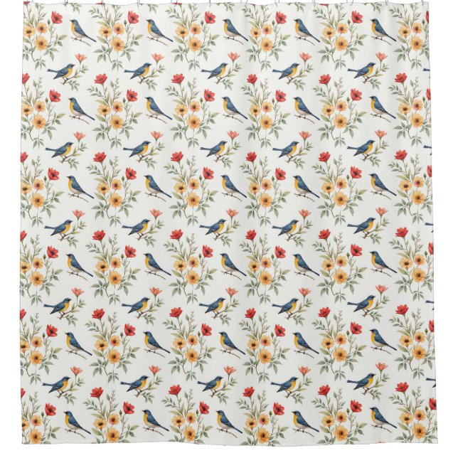 Rideaux De Douche Bluebirds et Fleurs (Devant)
