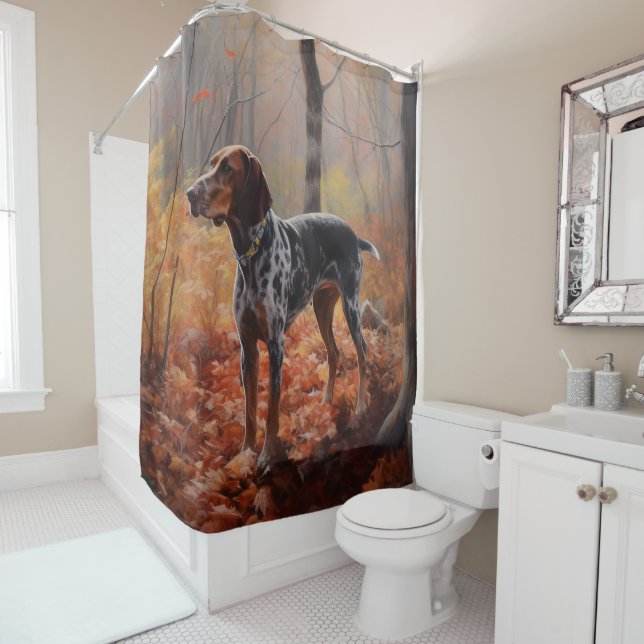Rideaux De Douche Bluetick Coonhound en automne Leaves automne Inspi (En situation)