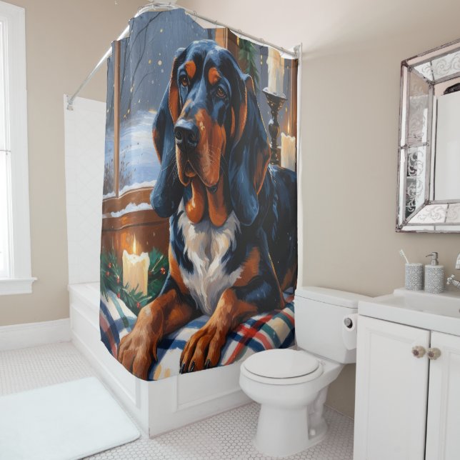 Rideaux De Douche Bluetick Coonhound With Christmas Lights Holiday (En situation)