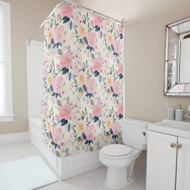 Rideaux De Douche Blush & Bloom Élégant floral romantique (En situation)