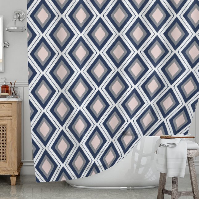 Rideaux De Douche Blush et Navy Diamond Ikat Motif (Créateur téléchargé)
