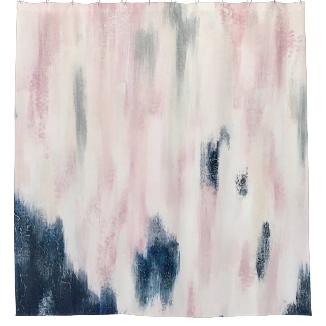 Rideaux De Douche Blush Pink et Navy Motif Abstrait (Devant)