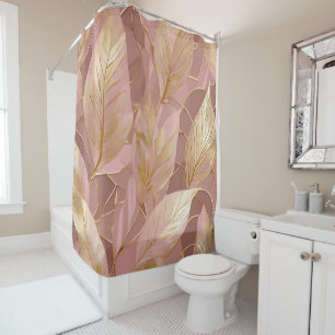 Rideaux De Douche Blush Pink Gold Boho Modern Leaves Collection