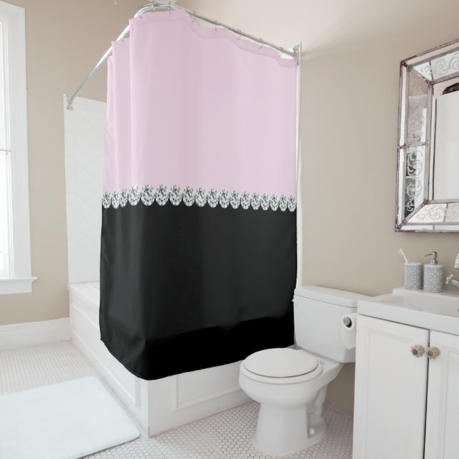 Rideaux De Douche Blush rose et noir bijoux (En situation)