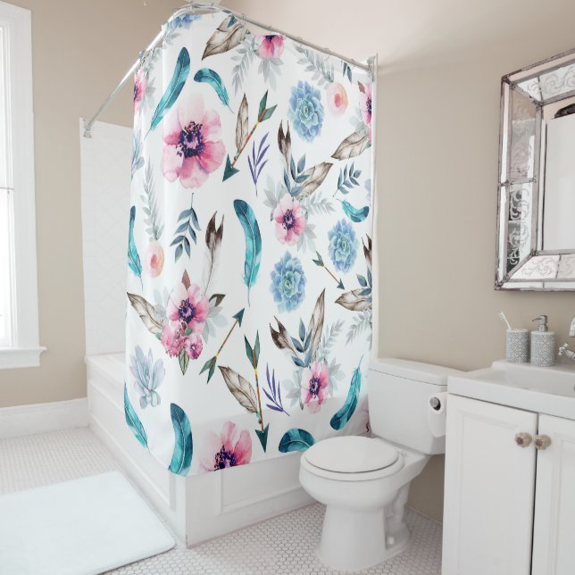 Rideaux De Douche Bohème Chic Floral Boho Girl (En situation)