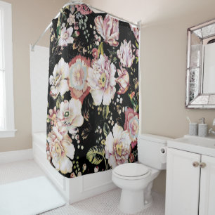 Rideaux De Douche bohème chic rose pâle fleurs sombres floral