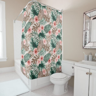 Rideaux De Douche Boho Aquarelle moderne Feuilles floraux tropicaux