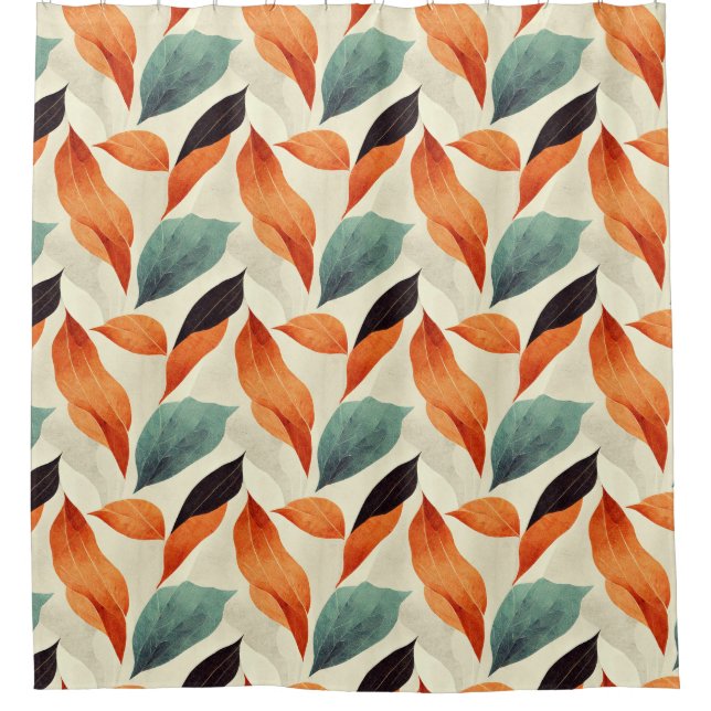 Rideaux De Douche Boho artistique orange bleu noir feuilles (Devant)