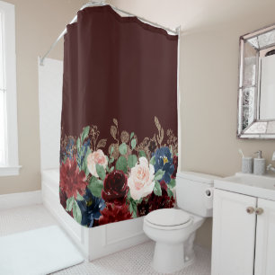 Rideaux De Douche Boho Bloom Bouquet bleu foncé bordeaux et bleu m