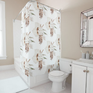 Rideaux De Douche Boho Brown Pampas Grass Orchidées Blanches Monogra