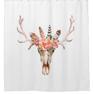 Rideaux De Douche BoHo crâne animal Aquarelle Roses Bah Douche