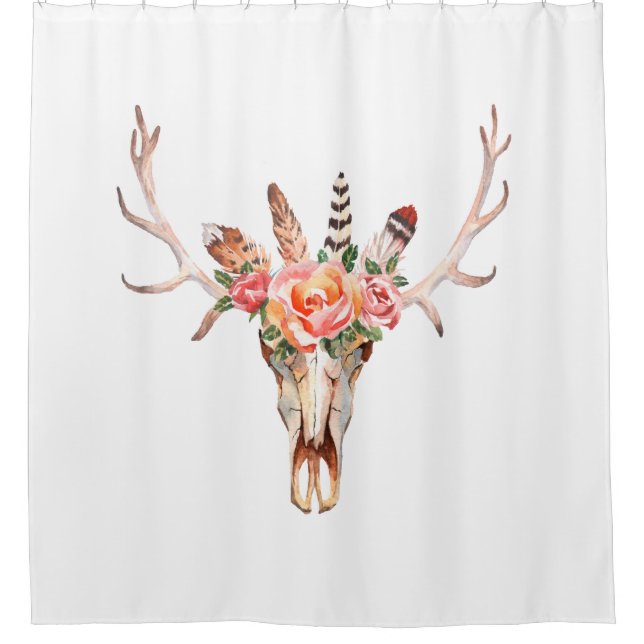 Rideaux De Douche BoHo crâne animal Aquarelle Roses Bah Douche (Devant)