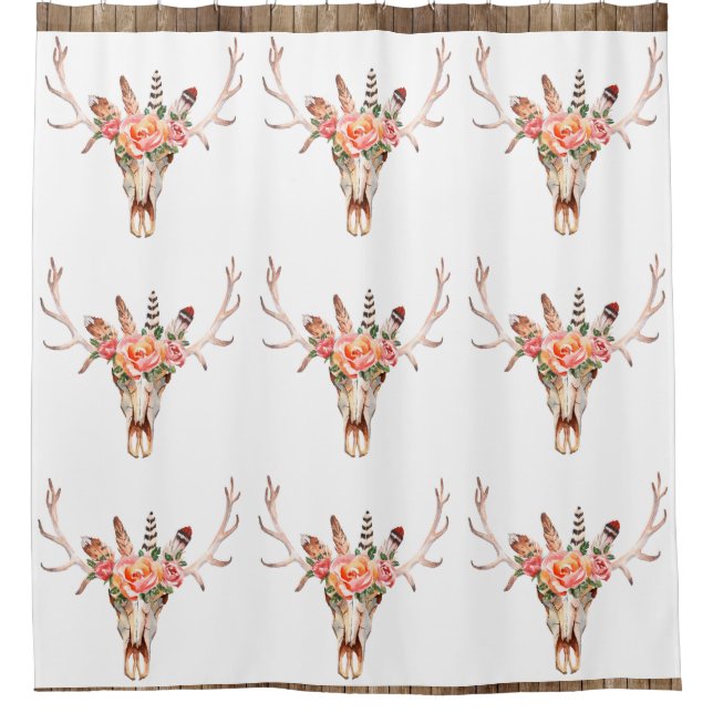 Rideaux De Douche BoHo crâne animal Aquarelle Roses Bah Douche (Devant)