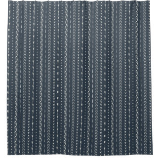 Rideaux De Douche Boho Farmhouse Flèche Rayure Géométrique Bleu Fonc