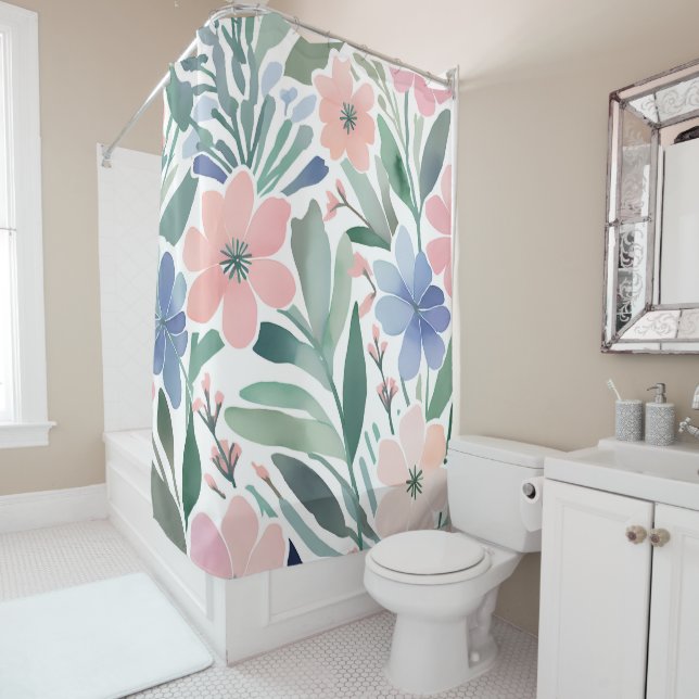 Rideaux De Douche Boho Fleur sauvage Aquarelle Florale Salle de bain (En situation)