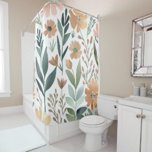 Rideaux De Douche Boho Fleur sauvage Aquarelle Florale Salle de bain