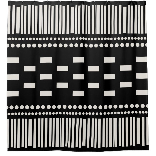 Rideaux De Douche Boho Lignes Scandinaves Points Noir Blanc (Devant)
