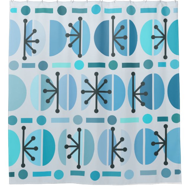 Rideaux De Douche Boho Retro Bowls Lignes Turquoise (Devant)