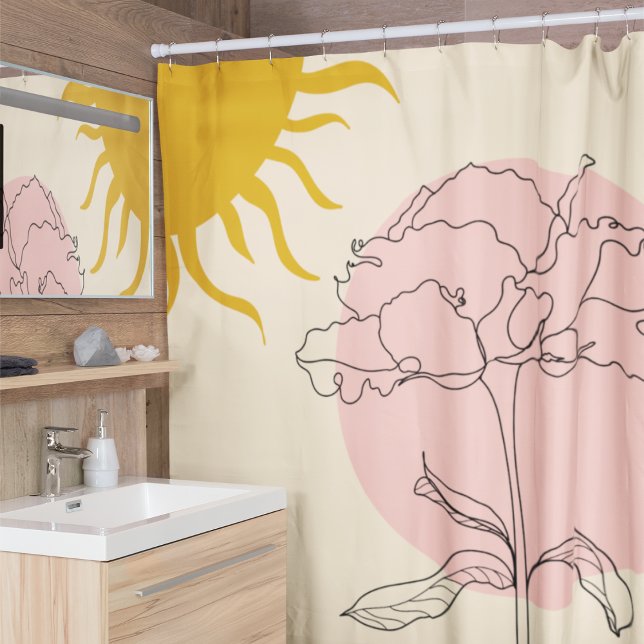 Rideaux De Douche Boho Rose Cercle Rose Et Soleil (Créateur téléchargé)