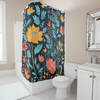 Rideaux De Douche Boho rouge, bleu et jaune