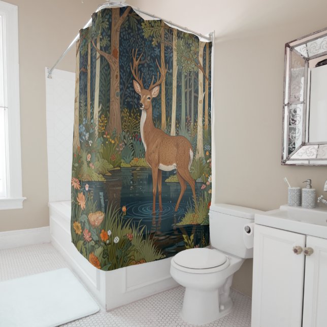 Rideaux De Douche Boho rustique bois de cerf cabine (En situation)