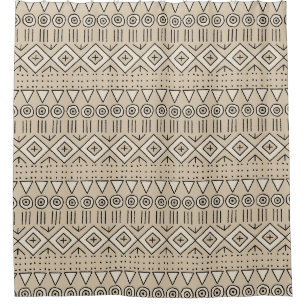 Rideaux De Douche Boho Tribal Mudcloth Motif, Beige, Noir, Crème