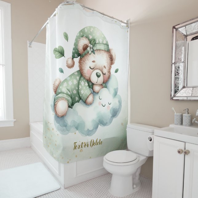 Rideaux De Douche Boho vert dormant Teddy Ours mou (En situation)