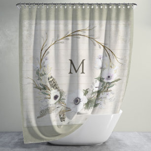 Rideaux De Douche Bois rustique Agritourisme Aquarelle Wreath Floral