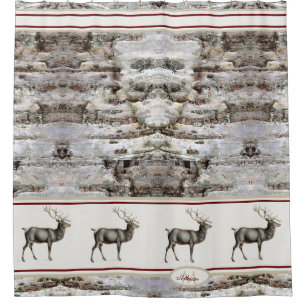 Rideaux De Douche Bois rustique Elk / Reindeer Famille Monogramme ta