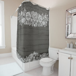 Rideaux De Douche Bois rustique et dentelle blanche Ferme aux dentel