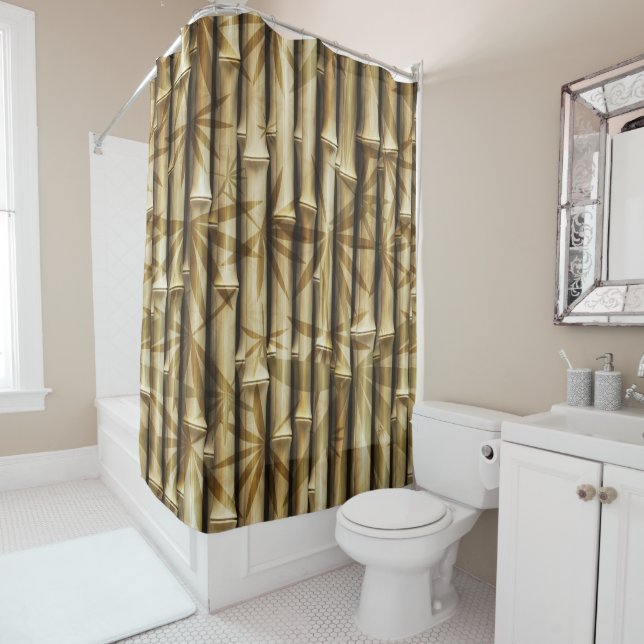 Rideaux De Douche Bois tropical en bambou élégant d'île (En situation)