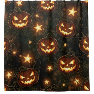 Rideaux De Douche Bokeh Halloween Sans Couture Citrouille Lumineus