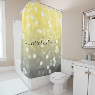 Rideaux De Douche Bokeh jaune gris brillant Nom personnalisé