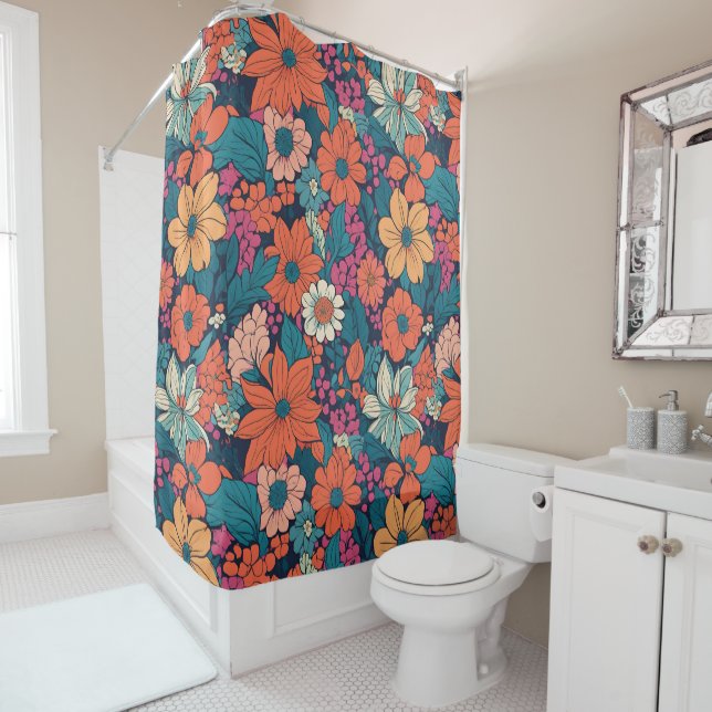 Rideaux De Douche Bold Floral Pattern Modern Flower  (En situation)