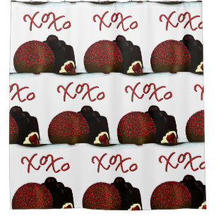 Rideaux De Douche Bonbon Valentin XOXO et chocolat noir