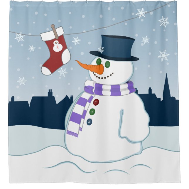 Rideaux De Douche Bonhomme de neige et Noël de bas (Devant)
