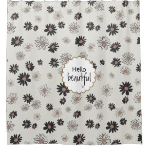 Rideaux De Douche Bonjour Belles marguerites noir rose floral motif