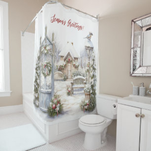 Rideaux De Douche Bonnes Fêtes Jardin victorien Scène de Noël