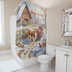 Rideaux De Douche Bonnes Fêtes Rustic Victorian Yard Noël