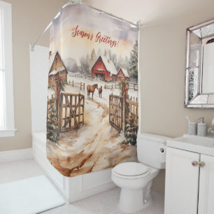 Rideaux De Douche Bonnes Fêtes Rustic Victorian Yard Noël