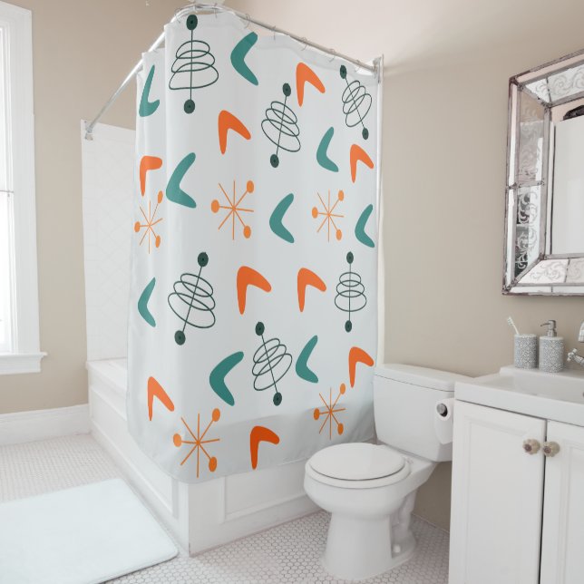 Rideaux De Douche Boomerangs atomiques modernes du milieu du siècle (En situation)