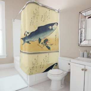Rideaux De Douche Bora (Mullet gris) Hiroshige's Japanese Fish Print