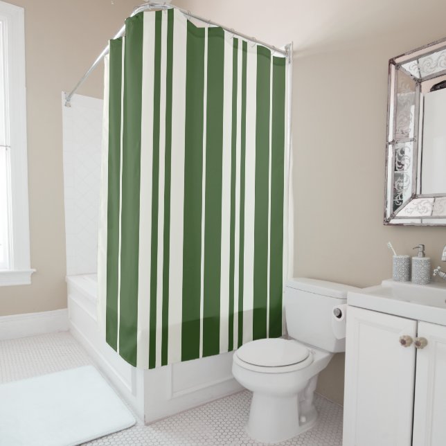 Rideaux De Douche Bord De Mer Vert Blancs (En situation)