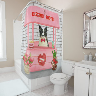Rideaux De Douche Bordure Collie Chien Saint Valentin Baiser Booth