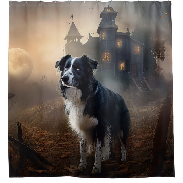 Rideaux De Douche Bordure Collie Halloween effroi (Devant)
