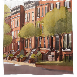 Rideaux De Douche Boston Brownstones   Beacon Street Aquarelle