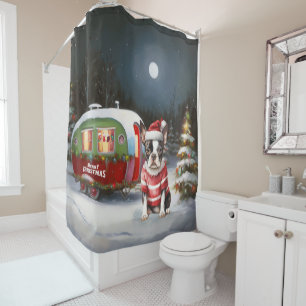Rideaux De Douche Boston Terrier Caravan Christmas Adventure